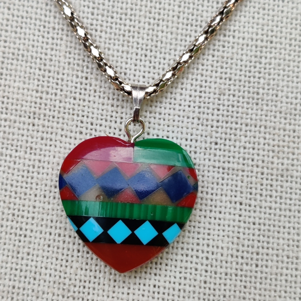 Vintage mosaic heart necklace - Picture 2 of 5